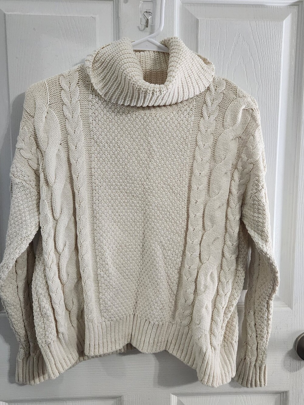 Madewell cream chunky cableknit turtleneck sweater fisherman cozycore medium